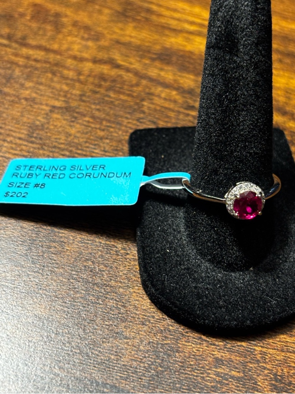Sterling Silver Ruby-Red Corundum Halo Ring - Size 8
